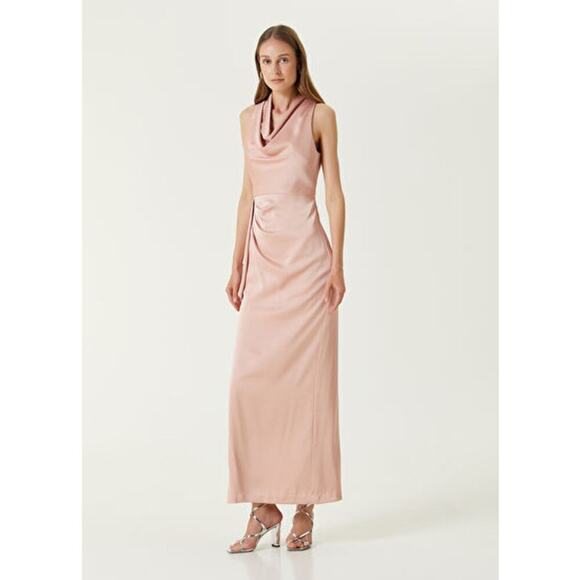 Aidan Mattox Satin Cowl Neck Sleeveless Side Ruffle Gown Maxi Dress Size 8 NWOT - Picture 4 of 14